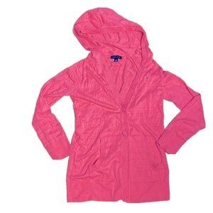 🌷 Tommy Hilfiger 🌷 Pink Hollow Knit Button Up Hoodie Sweater w/ Pockets